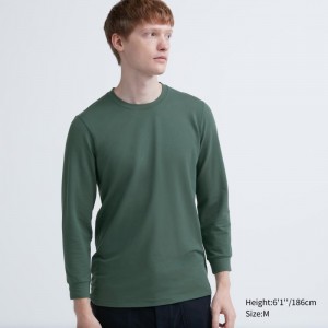 T Shirts Uniqlo Heattech Cotton Crew Neck Extra Warm Homme Vert Olive | 6850134