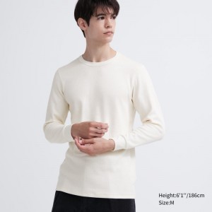 T Shirts Uniqlo Heattech Cotton Waffle Crew Neck Extra Warm Homme Blanche | 7474377