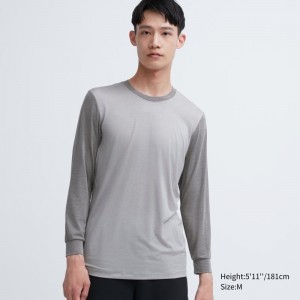 T Shirts Uniqlo Heattech Crew Neck Long Sleeve Homme Grise | 8283739