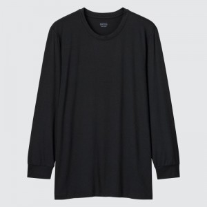 T Shirts Uniqlo Heattech Crew Neck Long-sleeve Homme Noir | 2175572