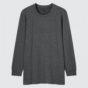 T Shirts Uniqlo Heattech Crew Neck Long-sleeve Homme Grise | 7250486