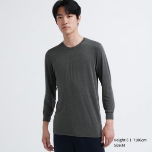 T Shirts Uniqlo Heattech Crew Neck Long-sleeve Homme Grise | 5172388