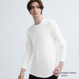 T Shirts Uniqlo Heattech Crew Neck Long-sleeve Homme Blanche | 930215