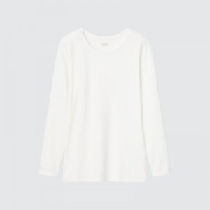 T Shirts Uniqlo Heattech Crew Neck Long-sleeve Femme Blanche | 7546910