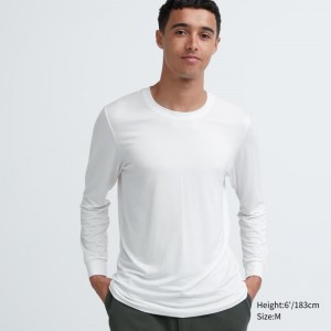 T Shirts Uniqlo Heattech Crew Neck Long-sleeve Homme Blanche | 2401406
