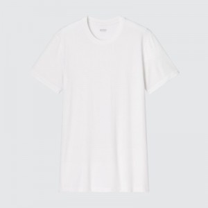 T Shirts Uniqlo Heattech Crew Neck Short-sleeve Homme Blanche | 2559114