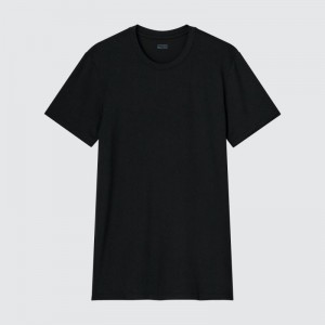 T Shirts Uniqlo Heattech Crew Neck Short-sleeve Homme Noir | 1608604