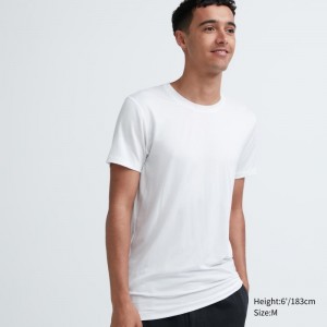 T Shirts Uniqlo Heattech Crew Neck Short Sleeve Homme Blanche | 5229493