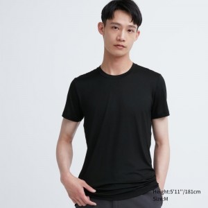 T Shirts Uniqlo Heattech Crew Neck Short Sleeve Homme Noir | 3024959