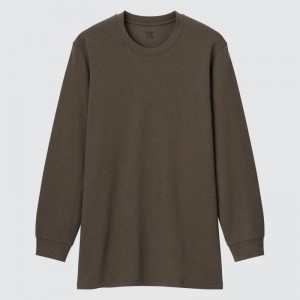 T Shirts Uniqlo Heattech Extra Warm Cotton Crew Neck Homme Marron | 8237169