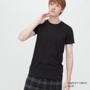 T Shirts Uniqlo Heattech Short Sleeve Homme Noir | 3705212