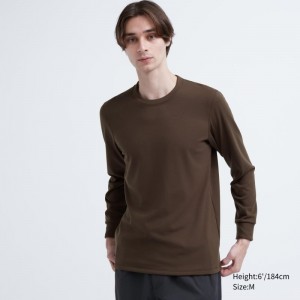 T Shirts Uniqlo Heattech Ultra Warm Crew Neck Homme Marron | 7013788