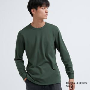 T Shirts Uniqlo Heattech Ultra Warm Crew Neck Homme Vert | 2186674