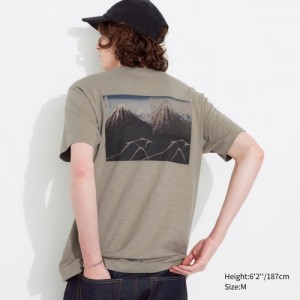 T Shirts Uniqlo Hokusai UT Short Sleeve Femme Beige | 4464343