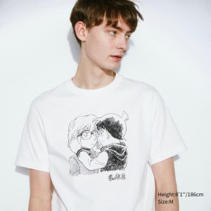 T Shirts Uniqlo Introduction Of Detective Conan Case Closed Ut Short-sleeve Graphic Homme Blanche | 898852