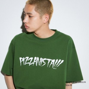 T Shirts Uniqlo L.A. Eats Ut Oversized Short-sleeve Graphic Pizzanista! Homme Vert | 8329486