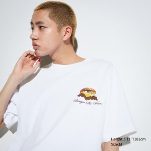 T Shirts Uniqlo L.A. Eats Ut Oversized Short-sleeve Graphic Burger She Wrote Homme Blanche | 4179607