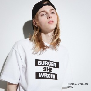 T Shirts Uniqlo L.A. Eats Ut Oversized Short-sleeve Graphic Burger She Wrote Homme Blanche | 9030963