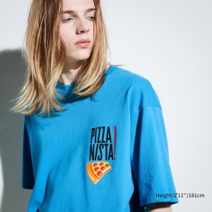 T Shirts Uniqlo L.A. Eats Ut Oversized Short-sleeve Graphic Pizzanista! Homme Bleu | 9704009