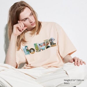 T Shirts Uniqlo Louvre By M/M Ut Oversized Short-sleeve Graphic Homme Beige | 574243