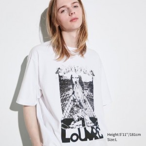 T Shirts Uniqlo Louvre By M/M Ut Oversized Short-sleeve Graphic Homme Blanche | 6396266