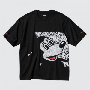 T Shirts Uniqlo Mickey Mouse X Keith Haring Ut Oversized Short-sleeve Graphic Homme Noir | 4494532
