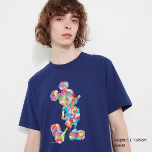 T Shirts Uniqlo Mickey Stands UT Short-Sleeve Femme Bleu | 5193603