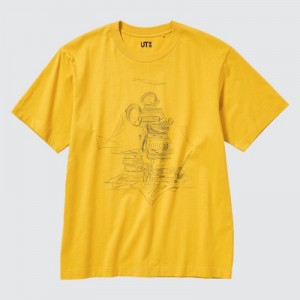 T Shirts Uniqlo Mickey Stands UT Short Sleeve Femme Jaune | 3537496