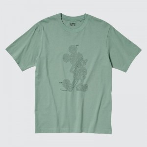 T Shirts Uniqlo Mickey Stands Ut Short Sleeve Graphic Homme Vert | 8757576