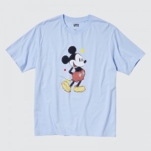 T Shirts Uniqlo Mickey Stands Ut Short Sleeve Graphic Homme Bleu | 8868212
