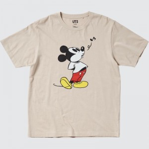 T Shirts Uniqlo Mickey Stands Ut Short-sleeve Graphic Homme Beige | 5968148