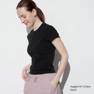 T Shirts Uniqlo Mini Short Sleeve Femme Noir | 9922844