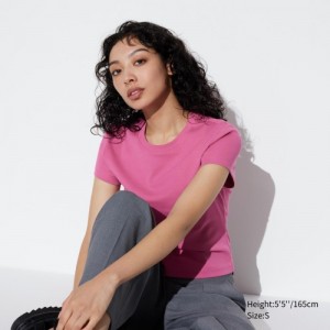 T Shirts Uniqlo Mini Short Sleeve Femme Rose | 5251099