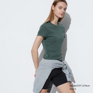 T Shirts Uniqlo Mini Short Sleeve Femme Vert | 8064130