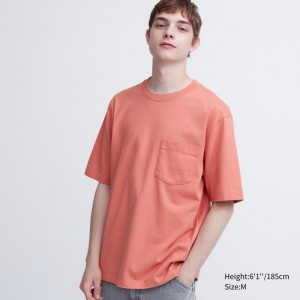 T Shirts Uniqlo Oversized Pocket Crew Neck Half-sleeve Homme Orange | 701555