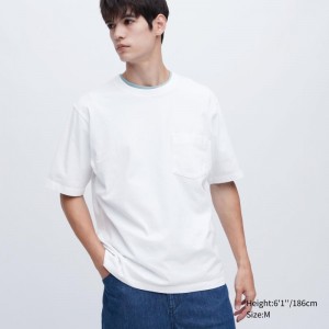 T Shirts Uniqlo Oversized Pocket Crew Neck Half-sleeve Homme Blanche | 7619223