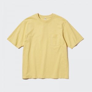 T Shirts Uniqlo Oversized Pocket Crew Neck Half-sleeve Homme Jaune | 7165686