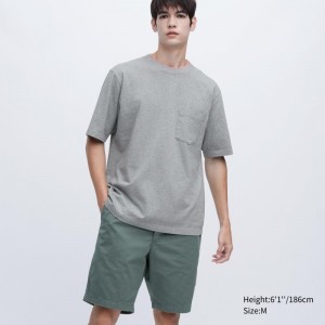 T Shirts Uniqlo Oversized Pocket Crew Neck Half-sleeve Homme Grise | 3560685