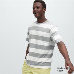 T Shirts Uniqlo Oversized Striped Half-sleeve Homme Grise | 4453904