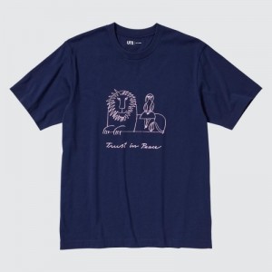 T Shirts Uniqlo PEACE FOR ALL Lisa Larson Short-Sleeve Femme Bleu Marine | 7249181