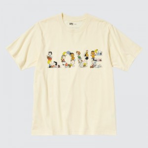 T Shirts Uniqlo PEACE FOR ALL Short-Sleeve Graphic Peanuts Femme Jaune | 4645361