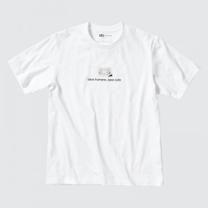 T Shirts Uniqlo PEACE FOR ALL Short-Sleeve Graphic Haruki Murakami Femme Blanche | 5072269