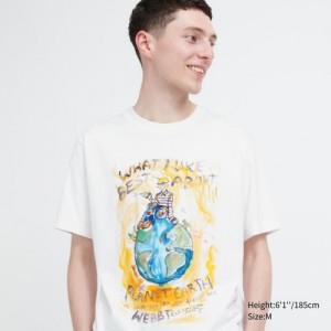 T Shirts Uniqlo PEACE FOR ALL Short-Sleeve Graphic Francesco Risso Femme Blanche | 781835