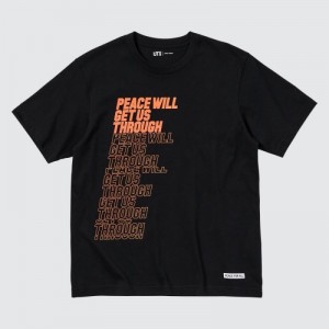 T Shirts Uniqlo PEACE FOR ALL Short-Sleeve Graphic Shingo Kunieda Femme Noir | 3527535