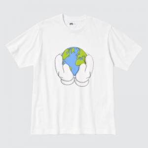 T Shirts Uniqlo PEACE FOR ALL Short-Sleeve Graphic Kaws Femme Blanche | 2467945