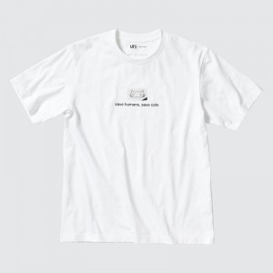 T Shirts Uniqlo PEACE FOR ALL Short-Sleeve Graphic Haruki Murakami Homme Blanche | 1644765