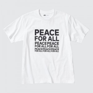 T Shirts Uniqlo PEACE FOR ALL Short-Sleeve Graphic Kashiwa Sato Femme Blanche | 7081175