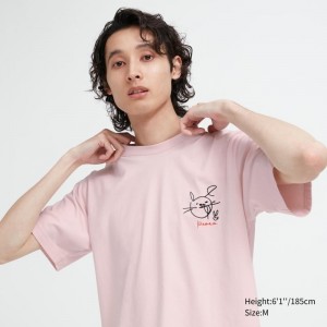 T Shirts Uniqlo Peace For All Haruka Ayase Short-sleeve Graphic Homme Rose | 6714034