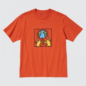 T Shirts Uniqlo Peace For All Keith Haring Short-sleeve Graphic Homme Orange | 9824144