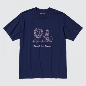T Shirts Uniqlo Peace For All Lisa Larson Short-sleeve Graphic Homme Bleu Marine | 7271539